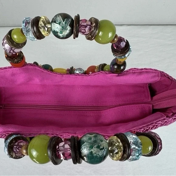 Cappelli Straworld Fuchsia Tote with Beaded Handle - Picture 3 of 12